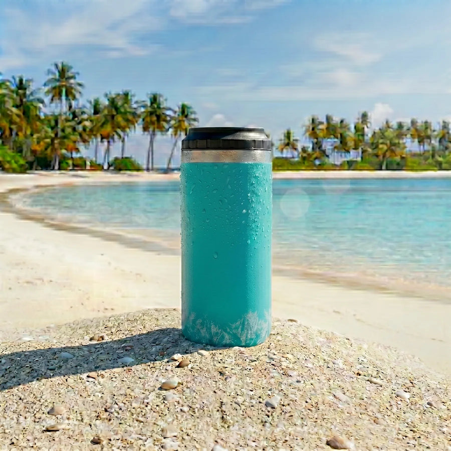 ICEWELL Can Cooler 16 oz Türkis am Strand – gefüllt mit eiskalten Getränken und Eiswürfeln – Ansicht 4