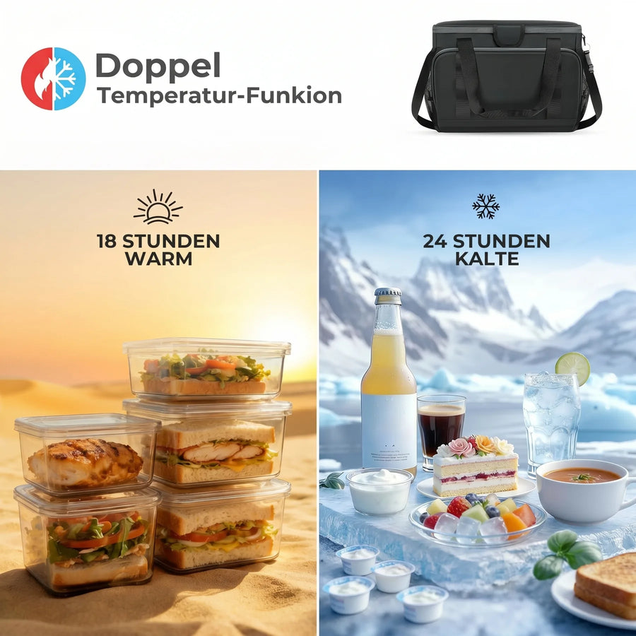 Lotus Kühltasche – Doppel-Temperatur-Funktion: 18 Stunden warm, 24 Stunden kalt – Ansicht 2